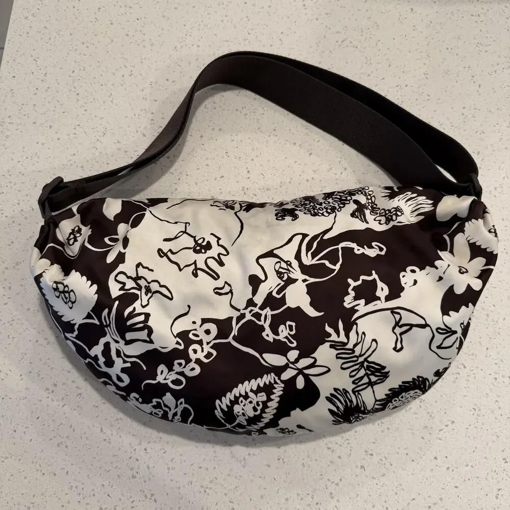 Cos Nylon Printed Padded Crossbody Shoulder Hobo Bag Brown Crescent Minimalist